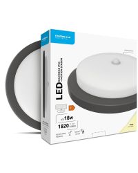 Modee LED Bulkhead Rond zwart 18W 1820lm 4000K Koel Wit + bewegingssensor