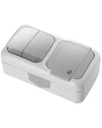 Viko by Panasonic Palmiye Grijs Dubbele Schakelaar + Geaard Stopcontact – Opbouw