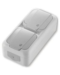 Viko by Panasonic Dubbel opbouwstopcontact  - 2-voudig verticaal, grijs, spatwaterdicht