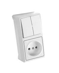 Viko by Panasonic Vera Wit Dubbele Schakelaar + Stopcontact Verticaal