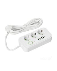 Verlengsnoer KOBI LINEA PRO 3 stopcontacten+4USB/1USB-C/3m/Zu+W wit Kobi