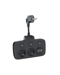 Verlengsnoer Kobi Linea Pro FL - 2 stopcontacten + 3x USB-A & 1x USB-C - 0,2 meter - zwart