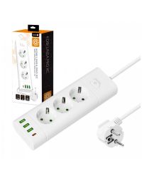 Kobi LINEA PRO XC stekkerdoos met 3 stopcontacten - 3x USB-A en USB-C - 1.5 meter - wit