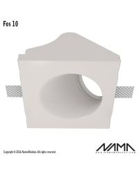 FOS10 Trimless Inbouwspot Rond-Schuin – Gips – GU10 Ø50mm – Ø84mm Opening – Inbouwmaat 124x124mm – IP23