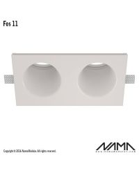 FOS11 Trimless Inbouwspot Dubbel Rond-Schuin – Gips – 2x GU10 Ø50mm – 2x Ø84mm Opening – Inbouwmaat 240x124mm – IP23