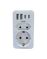 Calex Socket Adapter - 1x Schuko stopcontact + 2x USB-A & 2x USB-C (15W), 16A, gerecycled materiaal