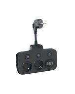 Verlengsnoer Kobi Linea Pro FL - 2 stopcontacten + 3x USB-A & 1x USB-C - 0,2 meter - zwart