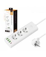 Kobi LINEA PRO XC stekkerdoos met 3 stopcontacten - 3x USB-A en USB-C - 1.5 meter - wit