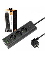 Kobi LINEA PRO XC stekkerdoos met 3 stopcontacten - 3x USB-A en USB-C - 3 meter - zwart